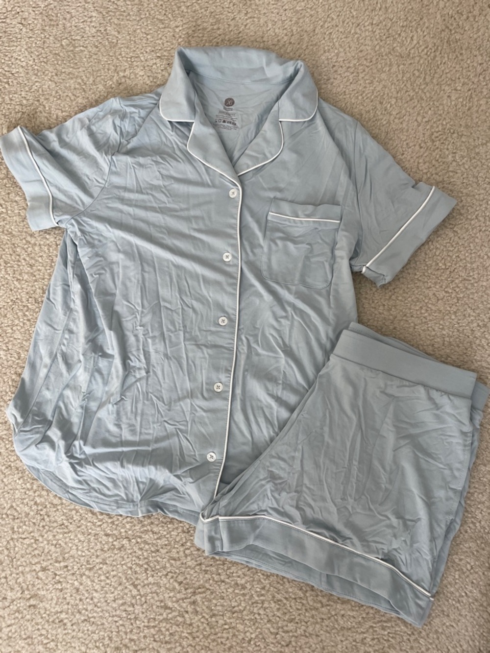 NWT Kindred Bravely Light Blue Short Sleeve Pajama Set w/ Contrast Piping